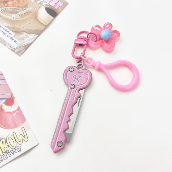 위캔바이 호신용칼 휴대용 하트나이프 랍스타키링+플라워키링 증정, 펄핑크, 1개