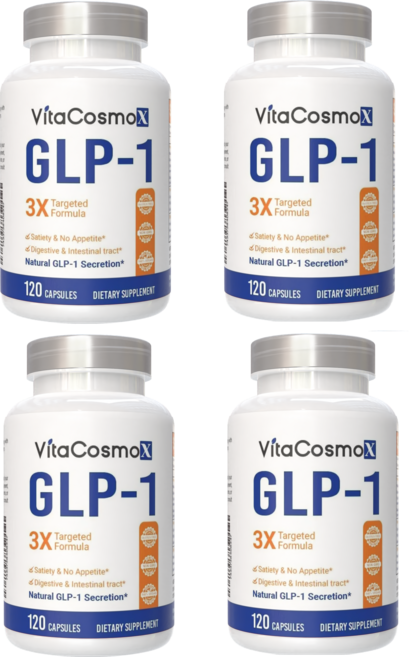 VitaCosmoX 비타코스모엑스 GLP-1 보충제 3배 표적 포뮬러 아커만시아 프로바이오틱스 베르베린 HCI 및 치커리 이눌린 120 야채캡슐, 4개, 120정