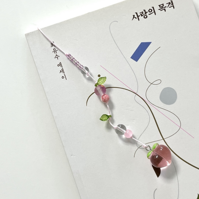 복숭아농장 책갈피 메탈 책갈피 북마크 독서용품, 끈책갈피-분홍