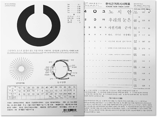 한신근거리시시력표 35cm 시력검사 종이 한식표준 학교 병원, 1개