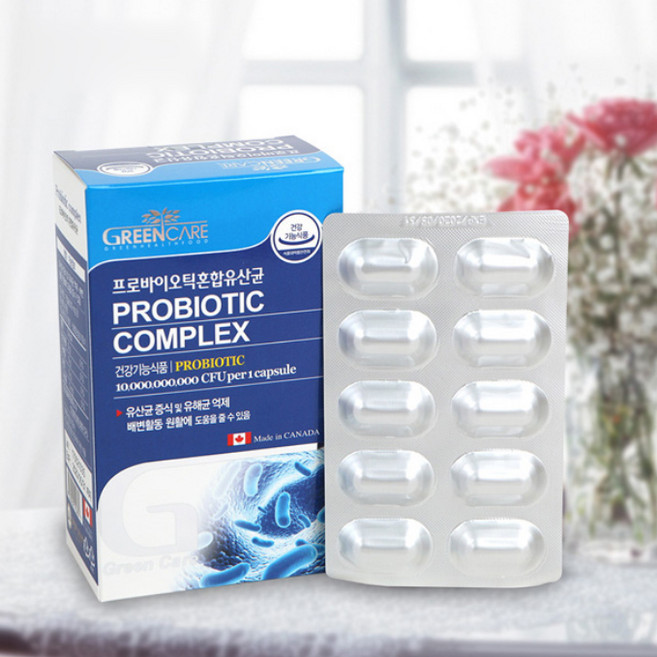 <그린케어> 프로바이오틱스 혼합유산균 60캡슐 (총2개월분) 캡슐당 유산균수 100억 건강기능식품, 1개, 60정
