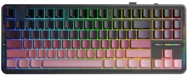 AULA F87 프로 커스텀 3모드 유무선 기계식 키보드, 제조사축, 애쉬 우드 샤프트 V4, 그라디언트 핑크