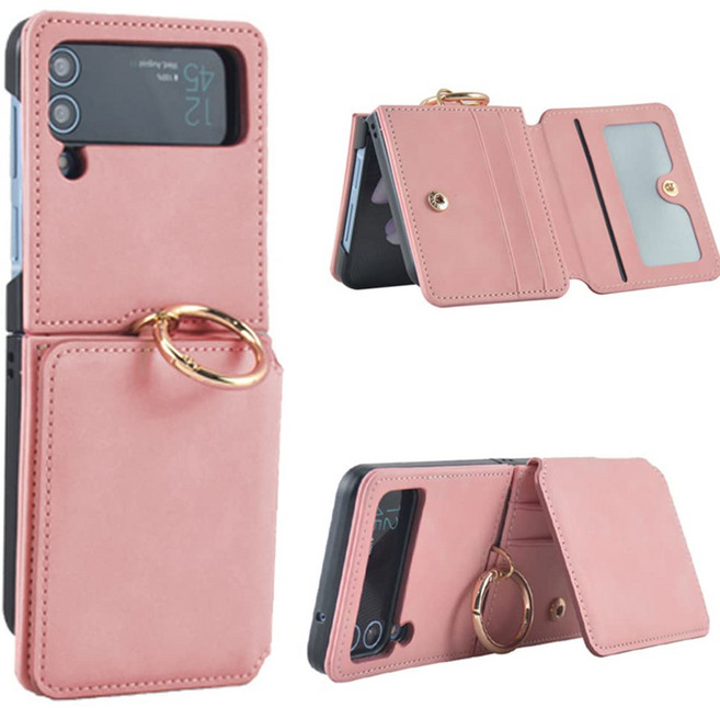 미블룸 갤럭시 z플립 카드수납 3장 핑거링 가죽 폰케이스