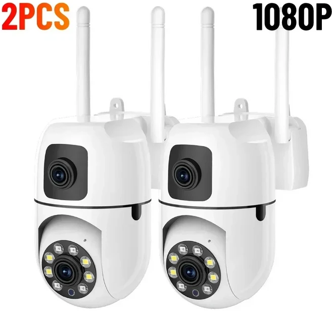 듀얼 렌즈 8MP IP 카메라 야외 보호 자동 추적 CCTV PTZ 캠 YI IOT 4K WiFi 감시, 01 2PCS WIFI Camera, 01 EU 플러그