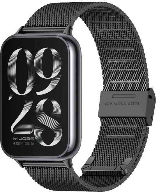 샤오미 레드미워치 6 5 4 & 스마트밴드9프로 8프로 호환 메탈 밀레니즈 스트랩, 버클형, 블랙, 1개