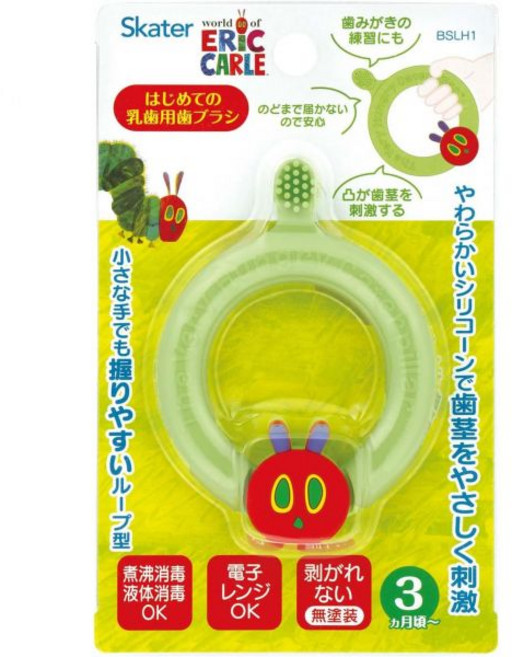 スケーター(Skater) 스케이터 BSLH1-A 아기 치아 용 칫솔 관리 스캘럽 실리콘 일본 출고 키즈, Harapeko Aomushi, 1개