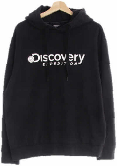 3202 DlSCOVERY 블랙 면혼방 빅로고레귤러핏후드티 [105]