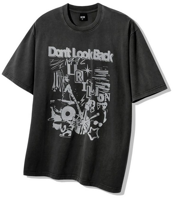 트릴리온 락 펑크 밴드 피그먼트 그래픽 반팔 티셔츠 차콜