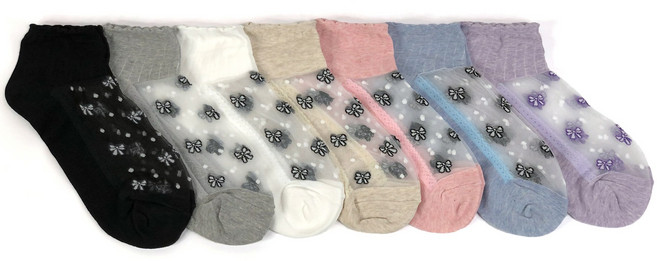 수한양말 여자 시스루 망사 양말 리본 7켤레