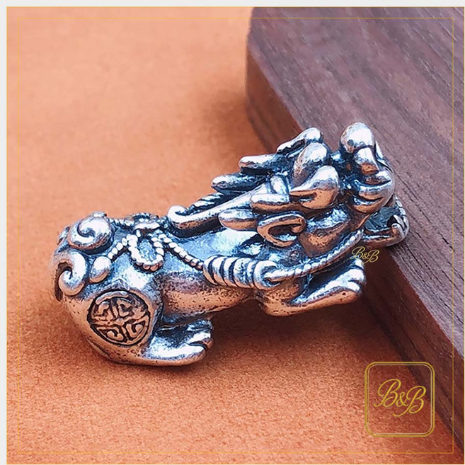 실버 엔틱 돈과 행운을 물어오는 비휴 참 은비휴 비즈, 1개