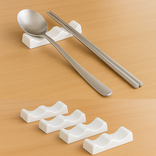 도자기 수저받침 4P세트 모던 심플 깔끔한 예쁜소품 수저받침대 호텔주방식기 감성 테이블웨어, 화이트, 4세트