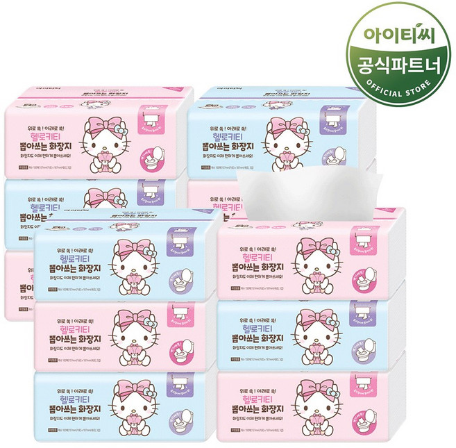 헬로키티 핑크리본 뽑아쓰는 화장지(100매) 3입X4팩(12입), 100개입, 12개