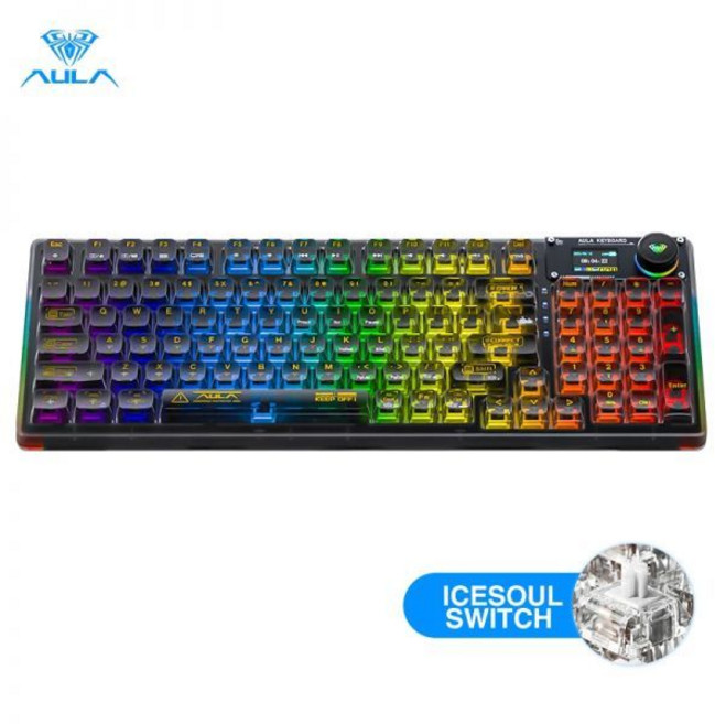 AULA F98 PRO 독거미 키보드 클리어 투명 에디션 아우라 무선 RGB 기계식키보드, 일반형, 없음