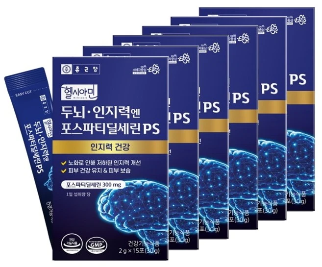 종근당 헬시아민 두뇌 인지력엔 포스파티딜세린PS 2g, 15회분, 6박스 - 쿠팡