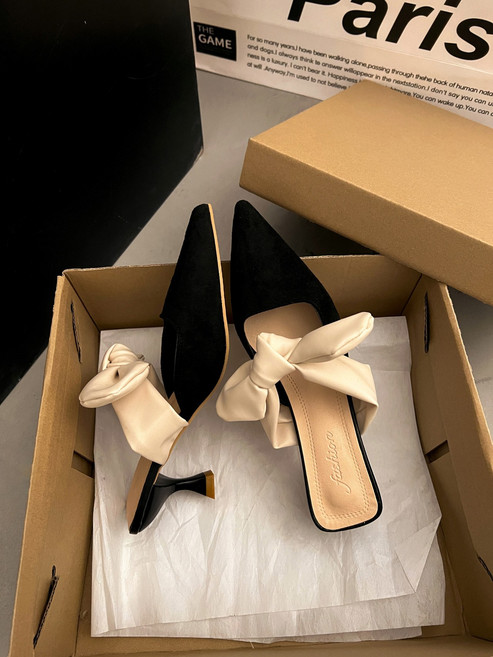 Stacofiya 슬링백 힐 요정 스타일 리본 통근 6CM