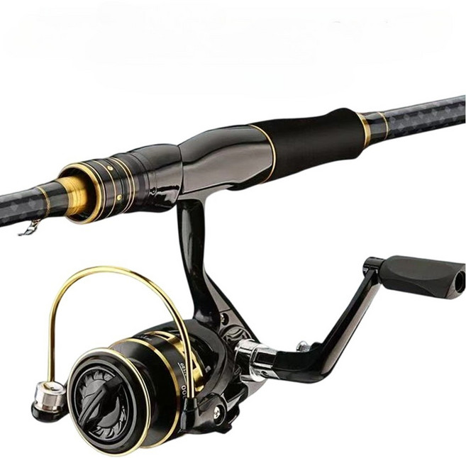 초경량 신축형 원거리 루어대 풀세트 (스페이드캐스팅릴+카본핸들) 해수/담수 겸용, 블랙 스핀들 휠 세트