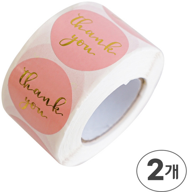 디어플레이스 포장 데코 롤 스티커 500매 17종, 2롤, T-5_땡큐 핑크 금박 원형 x 3.8cm