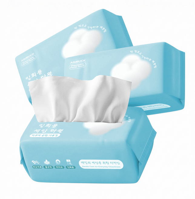 Aimbuck 순면 일회용 페이스 타올 수건대용 팝업타입, 100매, 3개