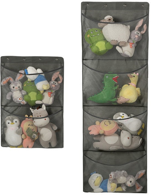 문걸이 인형 정리함 메쉬 보관함 그물 수납함 2칸 4칸, 1개, 그레이