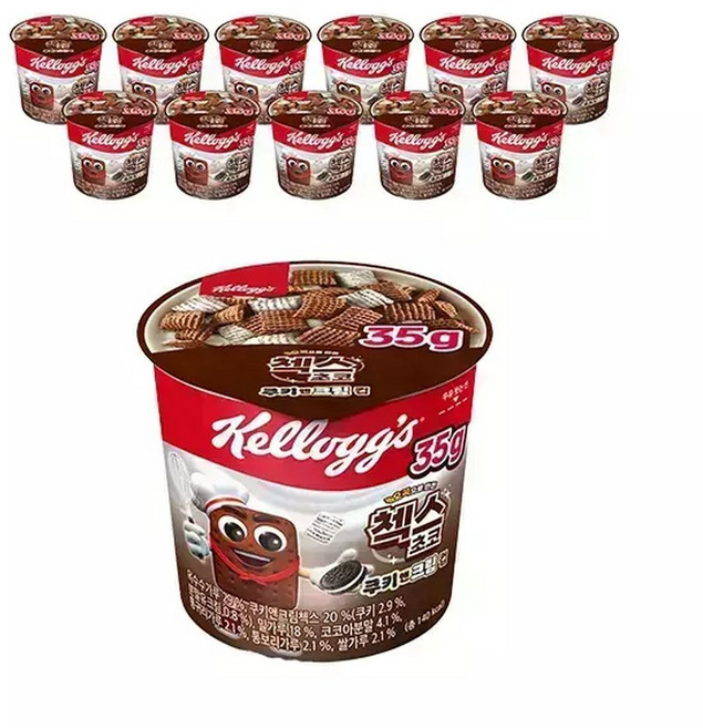 켈로그 첵스초코 쿠키앤크림 컵 35g 12개 단백질 씨리얼