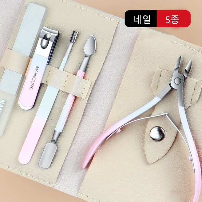FATTYS 휴대용 셀프 네일케어 손톱 케어링 네일 니퍼 푸셔 세트 5종세트, 1세트, 핑크