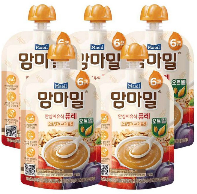 매일우유 매일 맘마밀 오트밀프룬사과 100g 5팩 이유식, 5개, 밀프룬사과