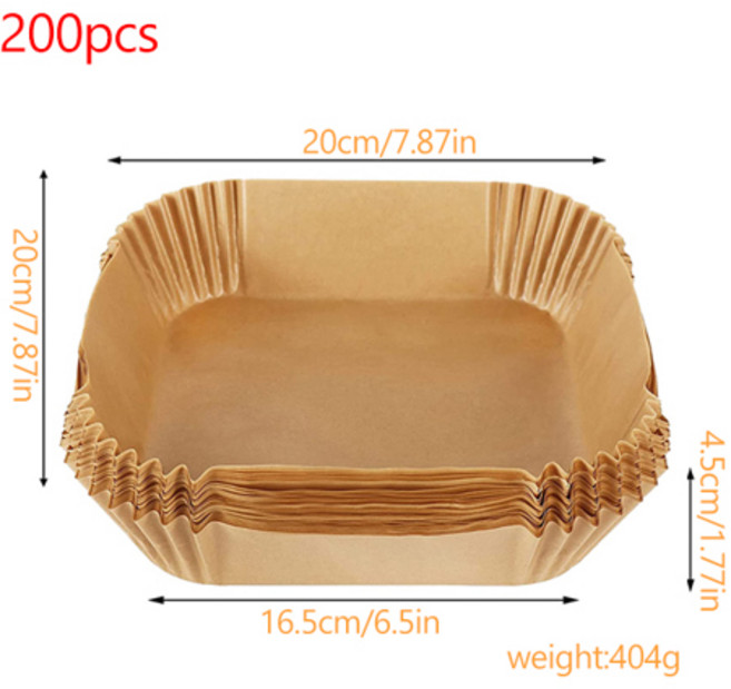 에어 프라이어 특수 용지 100/200Pcs 에어 프라이어 용 오일 흡수 식품 패드 오일 방지 일회용 베이킹 종이, 06 200PCS 16cm Square