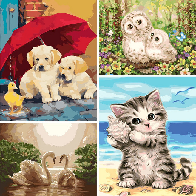 DIY 명화그리기 세트 그림 색칠 유화 취미 동물, 1개