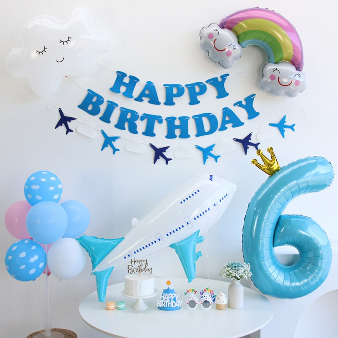 이벤트홀릭 비행기 풍선 생일파티용품세트, 1개, 숫자풍선 6