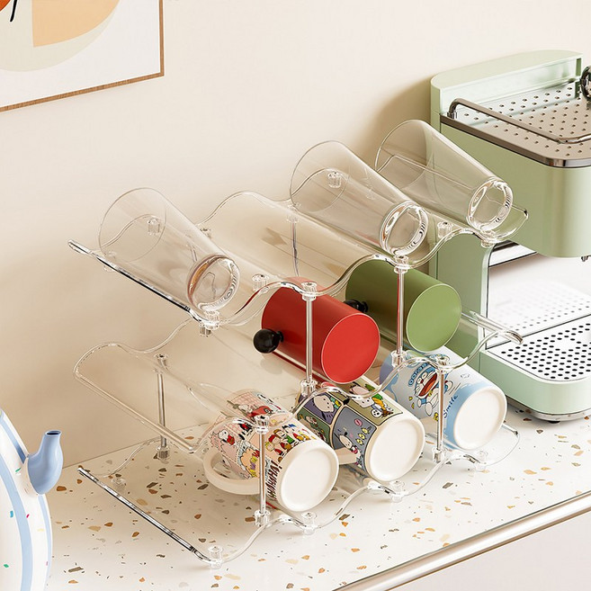 락톡마켓 웨이브 컵 텀블러 보관함 물병 정리 보관대 다용도 수납 정리선반대 30cm, 1개, 투명클리어