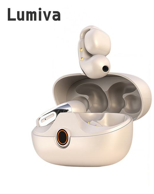 Lumiva 고음질 노이즈캔슬링 무선 이어 폰운동 방수 귀걸이형 블루투스 이어폰, 베이지, HP-318