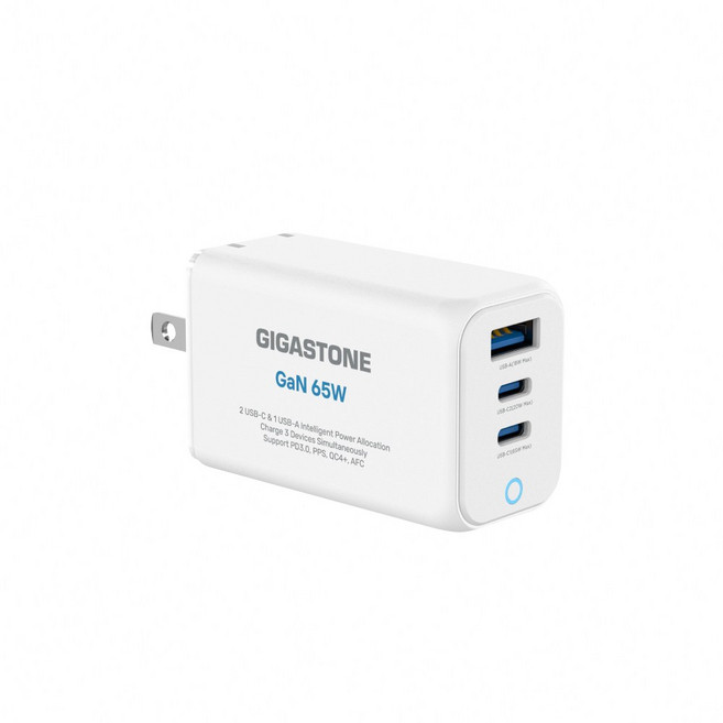 Gigastone 65W 氮化鎵GaN USB-C 三孔快速充電器 (PD-7657) - 支援PD/QC快充, 白色, 1個