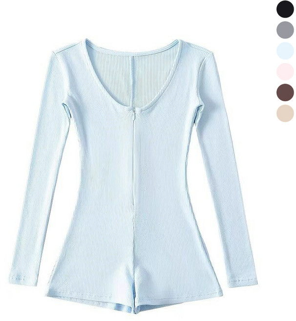 Asure 여자 롱슬리브 점프수트 봄철 슬림핏 반바지 집업 운동복