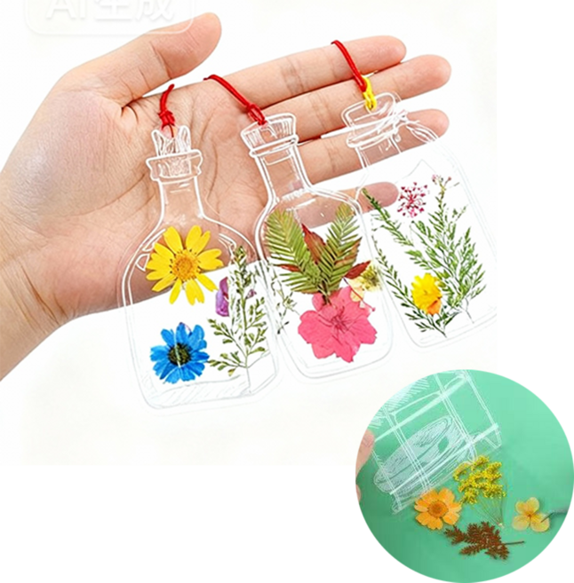 압화 책갈피 DIY 책갈피 드라이플라워 북마크, 80개, 투명 창의