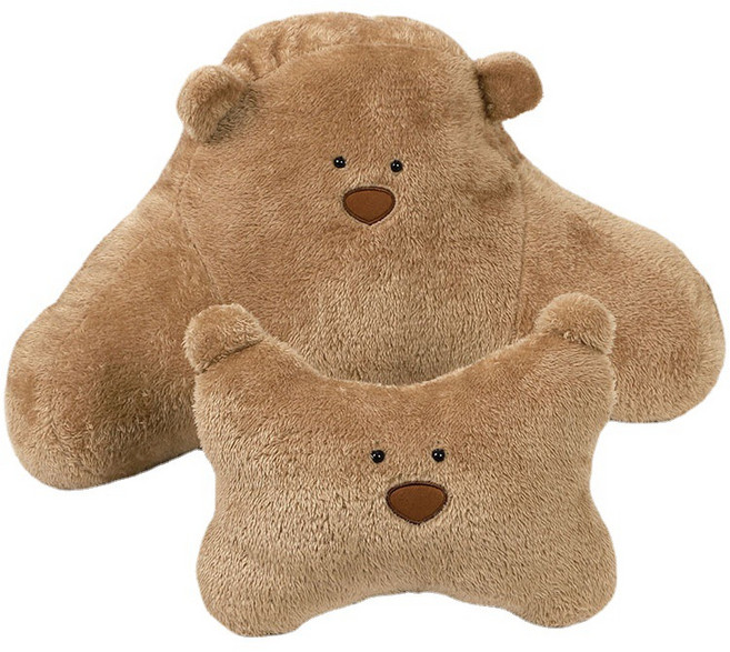 Meainna 차량용 메모리폼 넥쿠션 + 허리쿠션 세트, 브라운 곰돌이, 1개