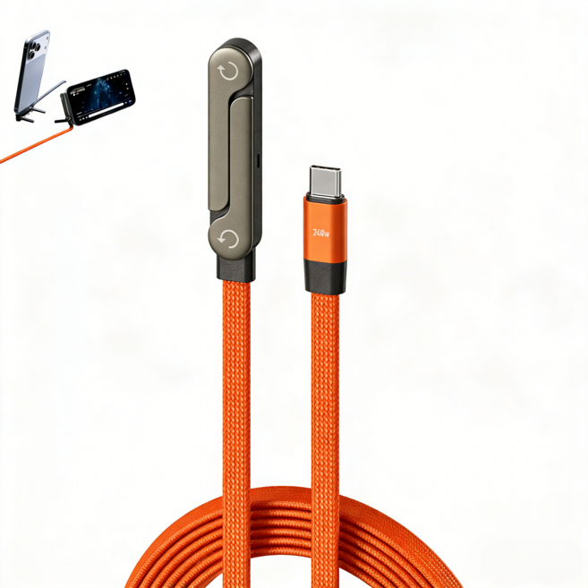 거치대 로프 C-C 240W 고속충전 케이블SJ, 1개, 오렌지, 1.5m