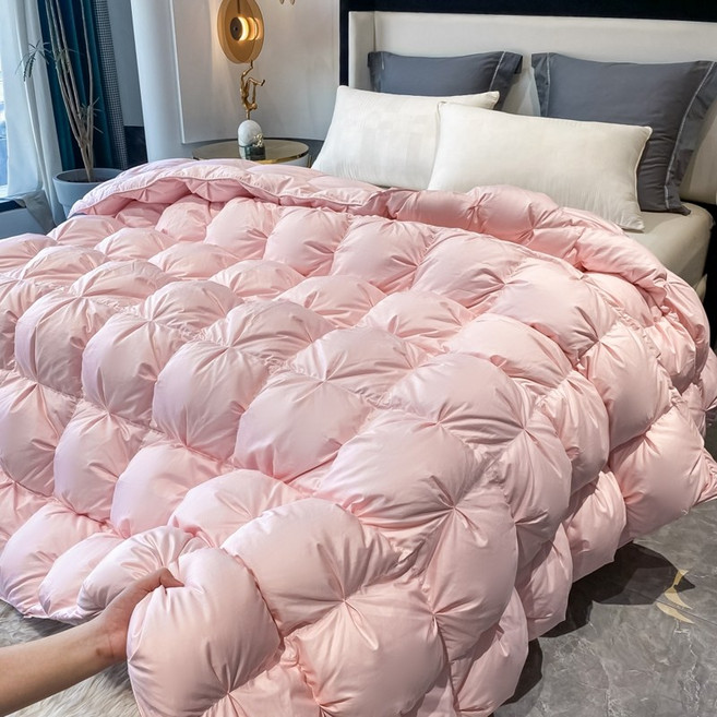 일본수출용 95 화이트거스 다운 호텔용 항균 거위털 이불, 1600g 겨울 이불로 채워진 150x200, C.라이트 럭셔리 핑크 다이아몬드 벨벳 백 리턴, 1개