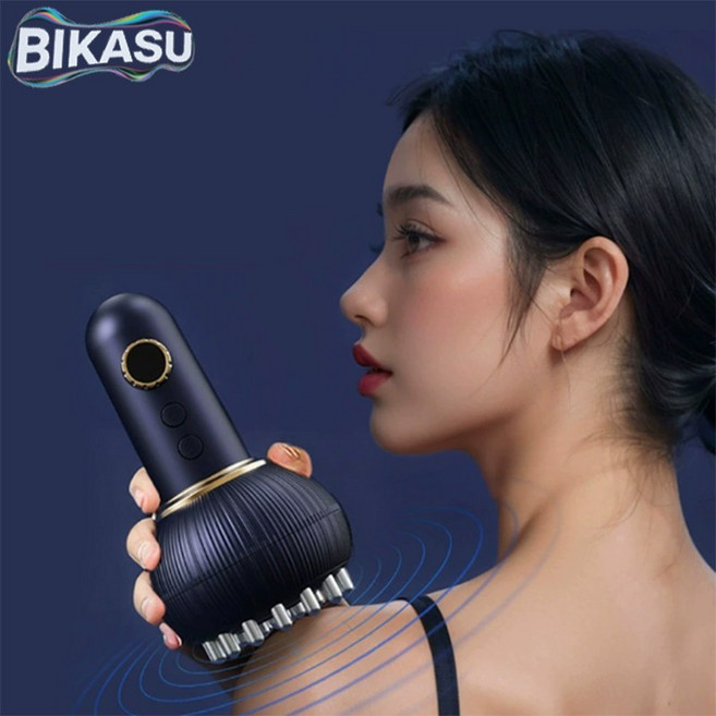 BIKASU 무선 충전식 괄사 마사지기 온열 바디 복부 팔뚝 종아리 허벅지 승모근 경락 마사지, 블루, 1개