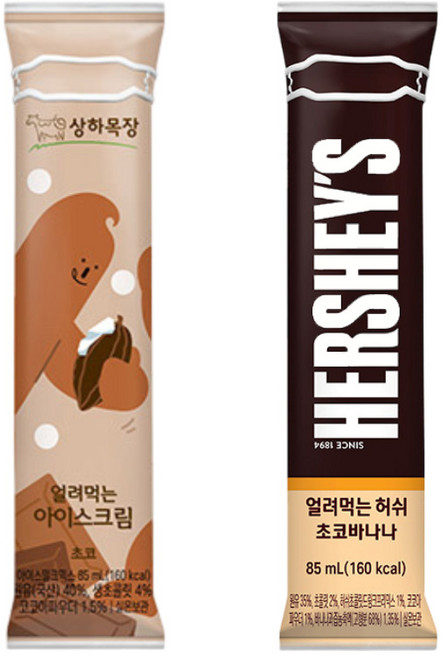 매일유업 상하목장 얼려먹는 아이스크림 초코 6개 + 매일유업 얼려먹는 허쉬 초코바나나 6개, 1세트, 85ml