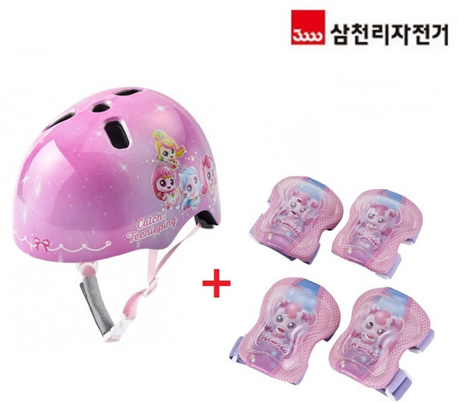 슈팅스타 캐치티니핑 어린이 어반 헬멧 + 무릎 보호대 세트, 슈팅스타캐치티니핑어반헬멧+보호대