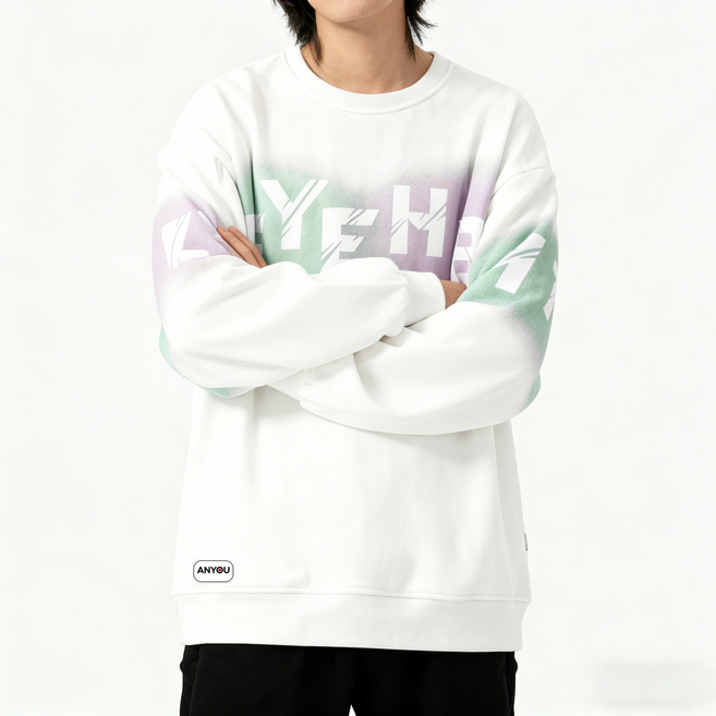 ANYOU 남성 라운드넥 레터링 프린트 빈티지 루즈핏 캐주얼 맨투맨