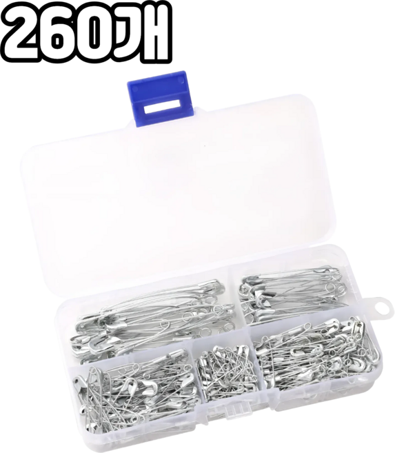 담다 260개입 넉넉한 대용량 옷핀 5가지 사이즈, 1개, 실버(KD400)260P