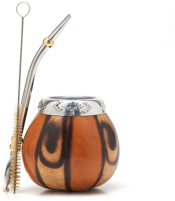 BALIBETOV Yerba Mate Gourd 세트 오리지널 핸드메이드 예르바 메이트 컵 아르헨티나 마테 티컵 봄빌라 빨대 클린 브러시 포함 클래식 컵과 다크 브라운 2480, 내추럴 02