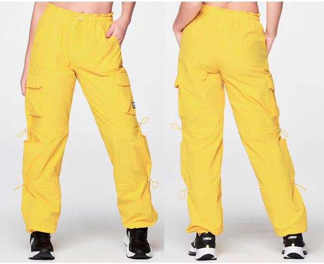 Merero ZW 줌바룩 헬스복 캐주얼 트레이닝복 댄스 체조 슬랙스 속건 바지 스트릿댄스 스트링 와이드 카고 포켓 트레이닝 바지 여성 줌바카고바지