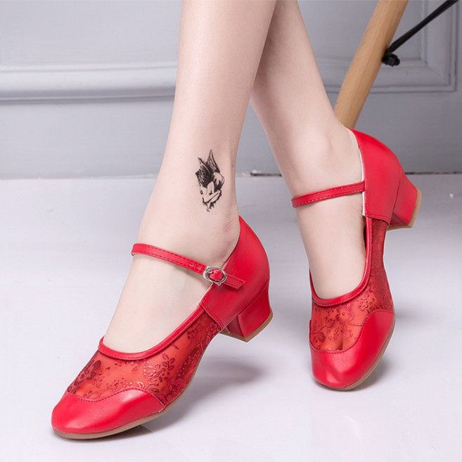 엔코슈 하루종일 신어도 발이 편안한 초경량 라틴 댄스화 소프트 힐 통기성 부드러운 착화감, 230, 레드