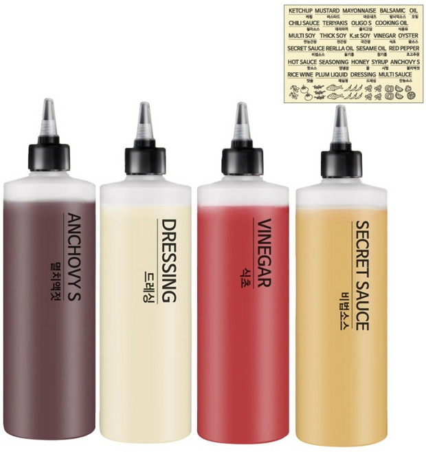 꿈꾸는 키친 소스통 + 라벨지 세트, 500ml, 4개