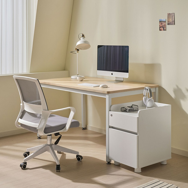 TS-04 철제 컴퓨터 책상 1400x800 데스크테이블, 화이트프레임/라이트월넛