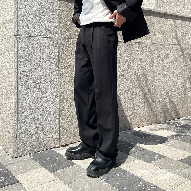 남자 비조 투턱 와이드 슬랙스 팬츠 바지