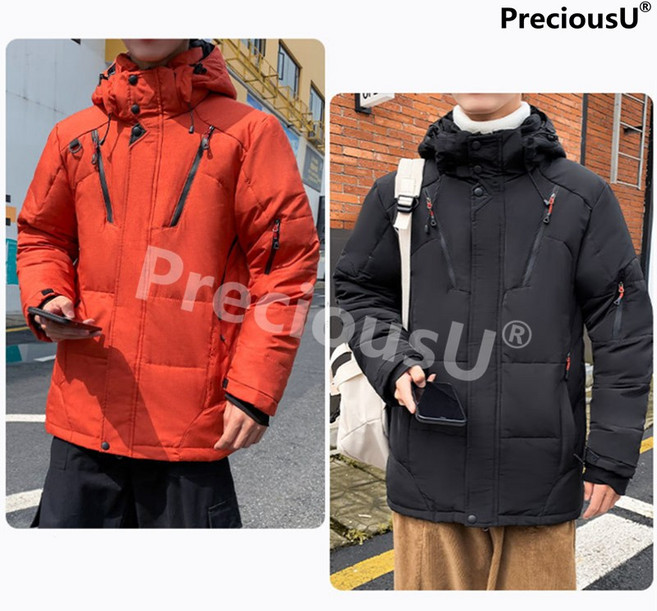 PreciousU 겨울 남성 루즈핏 방수 방풍 따뜻한 오리털 덕다운 숏 후드 야상 바람막이 패딩점퍼 등산 낚시 작업 스키 보드복 방한복 빅사이즈1624