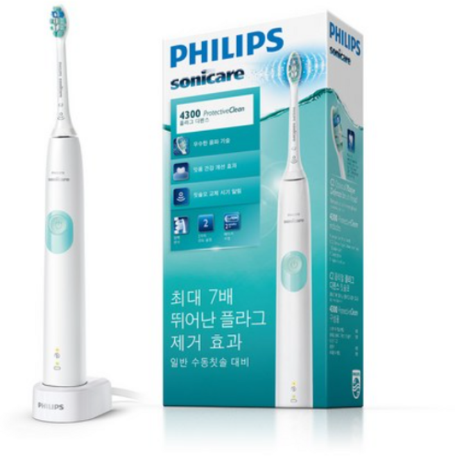 필립스 소닉케어 프로텍티브클린 4300 전동칫솔, HX6807/06, 화이트 + 민트, 1개